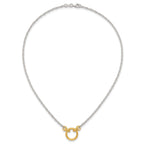 Sterling Silver with Gold-tone Polished and Textured Circle 16 inch Link Necklace