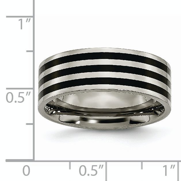 Black IP-Plated Striped Wedding Band in Titanium, 8mm