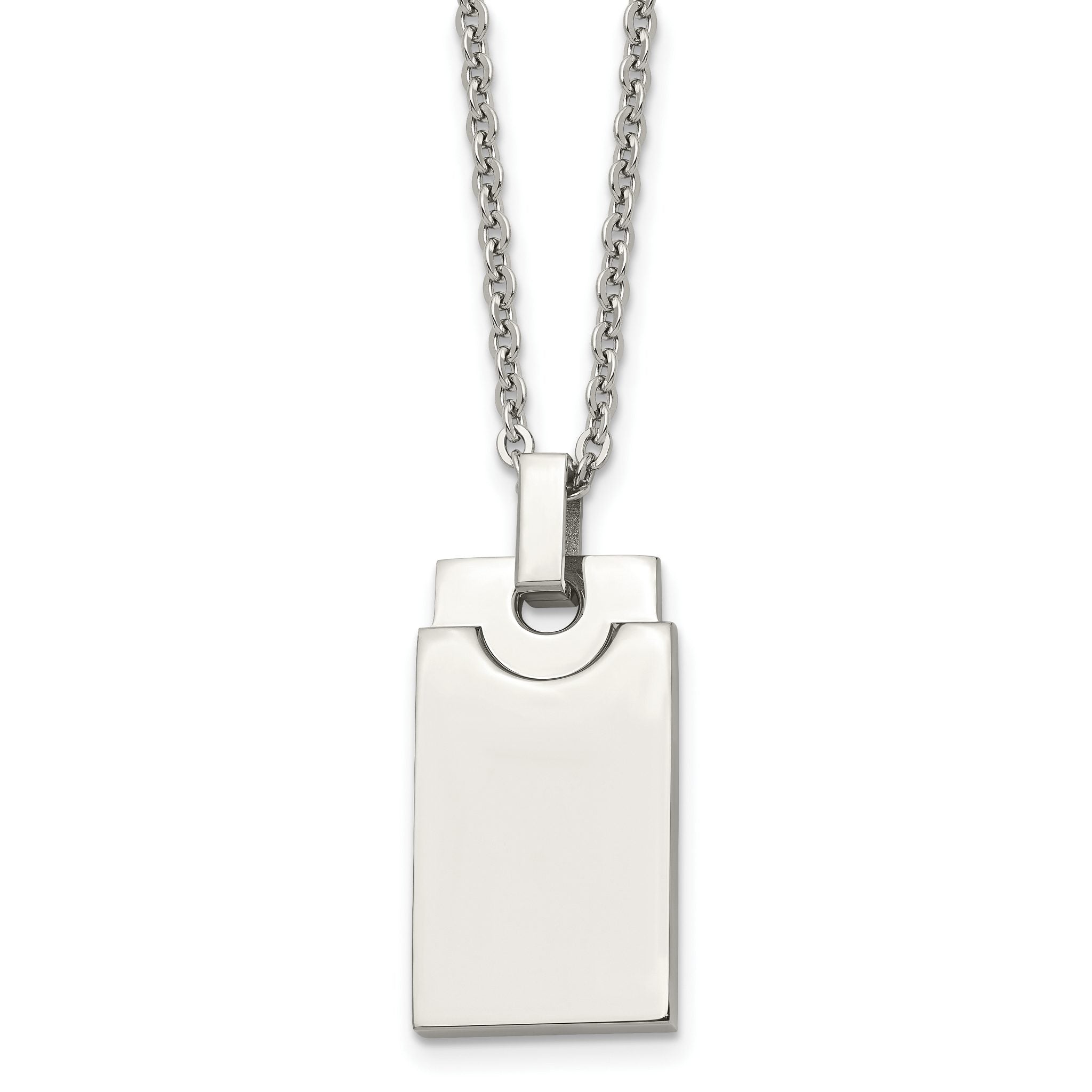 Sophia Jewelers Men's Stainless Steel Polished Necklace with Engravable Pendant Main image
