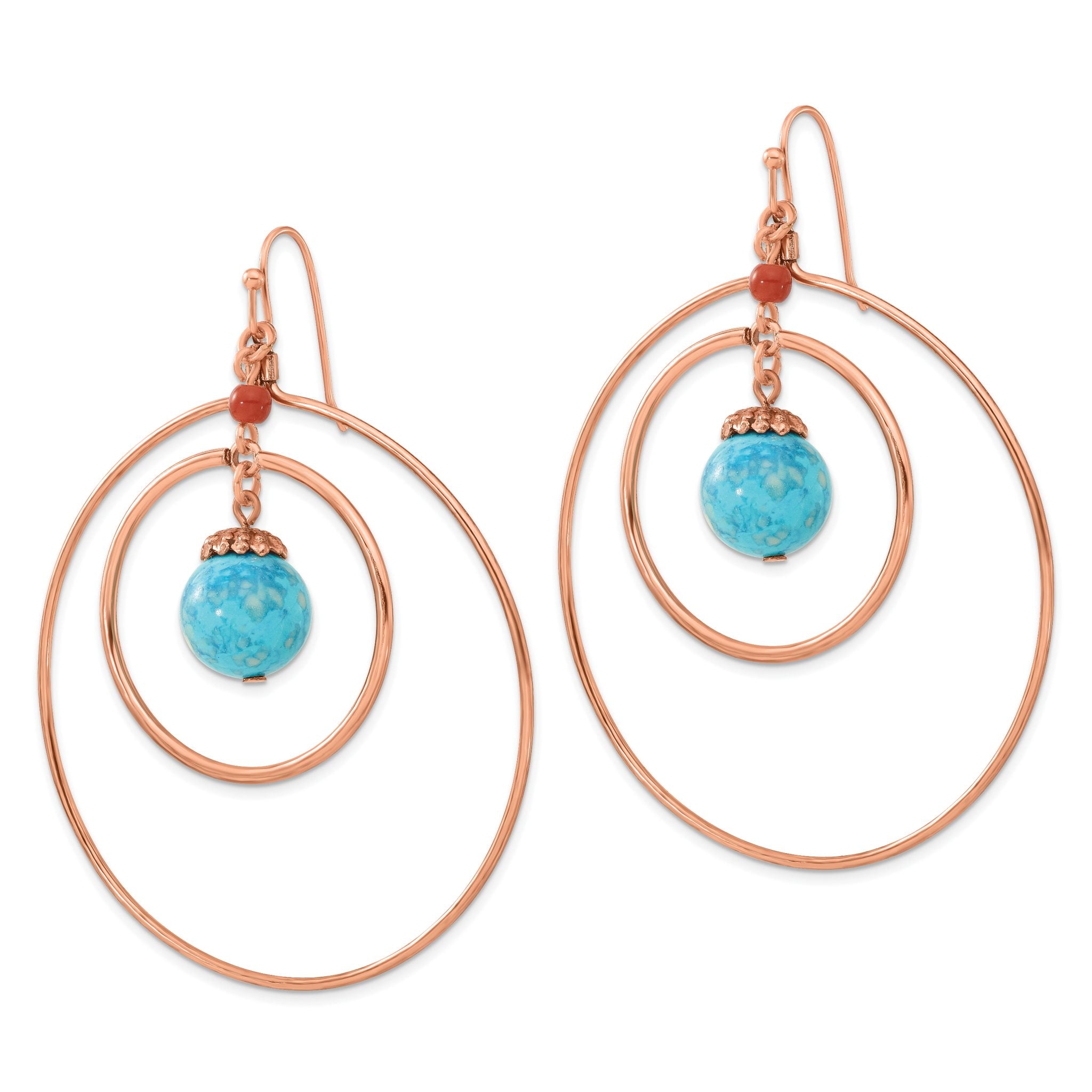 1928 Jewelry Copper-tone Double Circle Brown and Aqua Acrylic Beads Dangle Earrings Secondary image