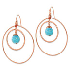 1928 Jewelry Copper-tone Double Circle Brown and Aqua Acrylic Beads Dangle Earrings