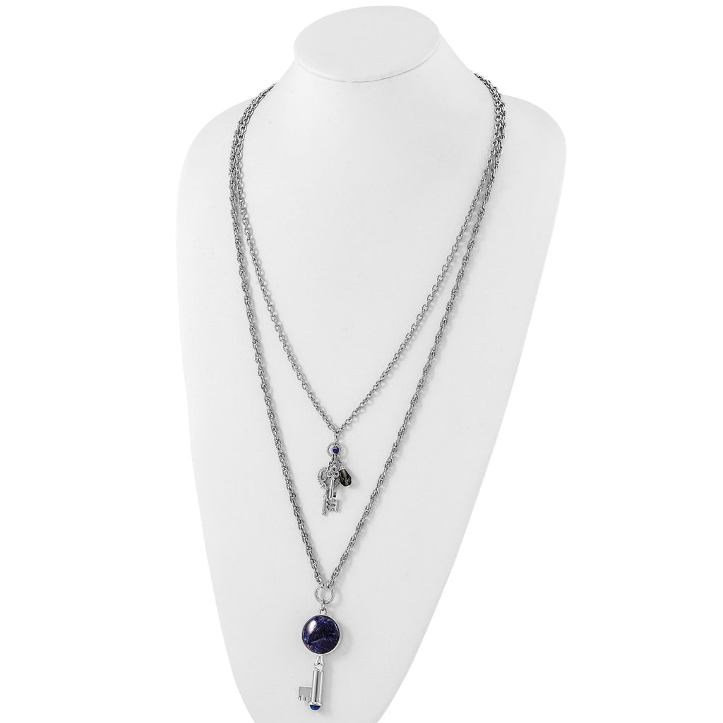 Two-Strand Three Key Pendant Necklace in Silver-Tone