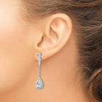 Sterling Silver CZ Teardrop Halo Dangle Earrings, Rhodium-Plated, Gift-Ready