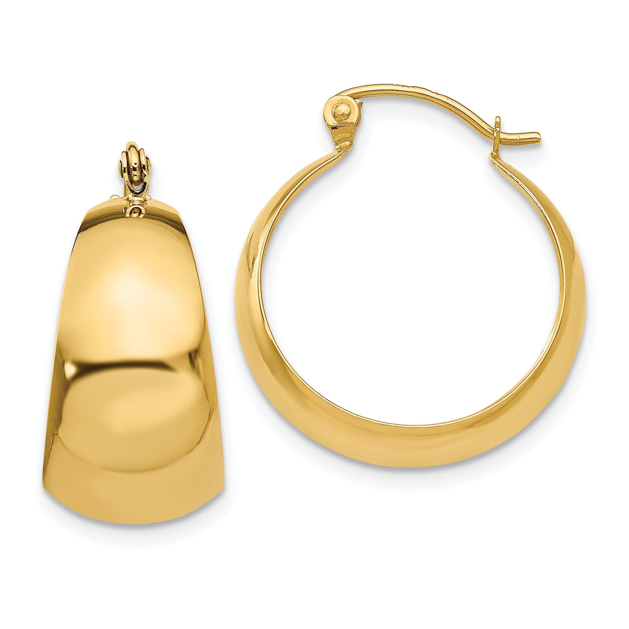 14K Gold Polished Tapered Hoop Earrings for Women  Elegant 23mm Design