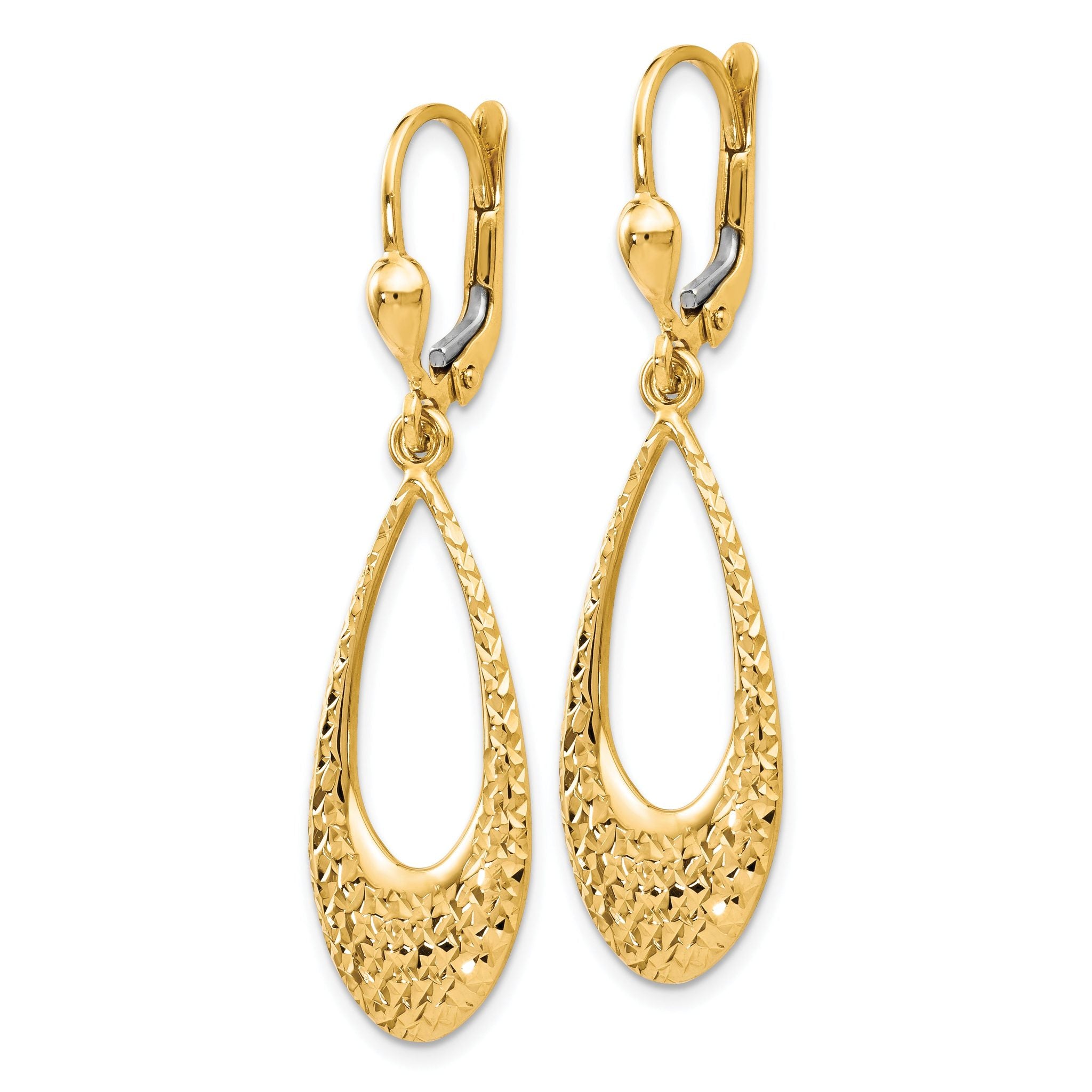10K Gold Drop Earrings with Polished Finish & Diamond-Cut Leverback Design Secondary image