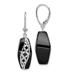 Sterling Silver Rhodium-Plated Onyx Dangle Earrings with Polished Finish