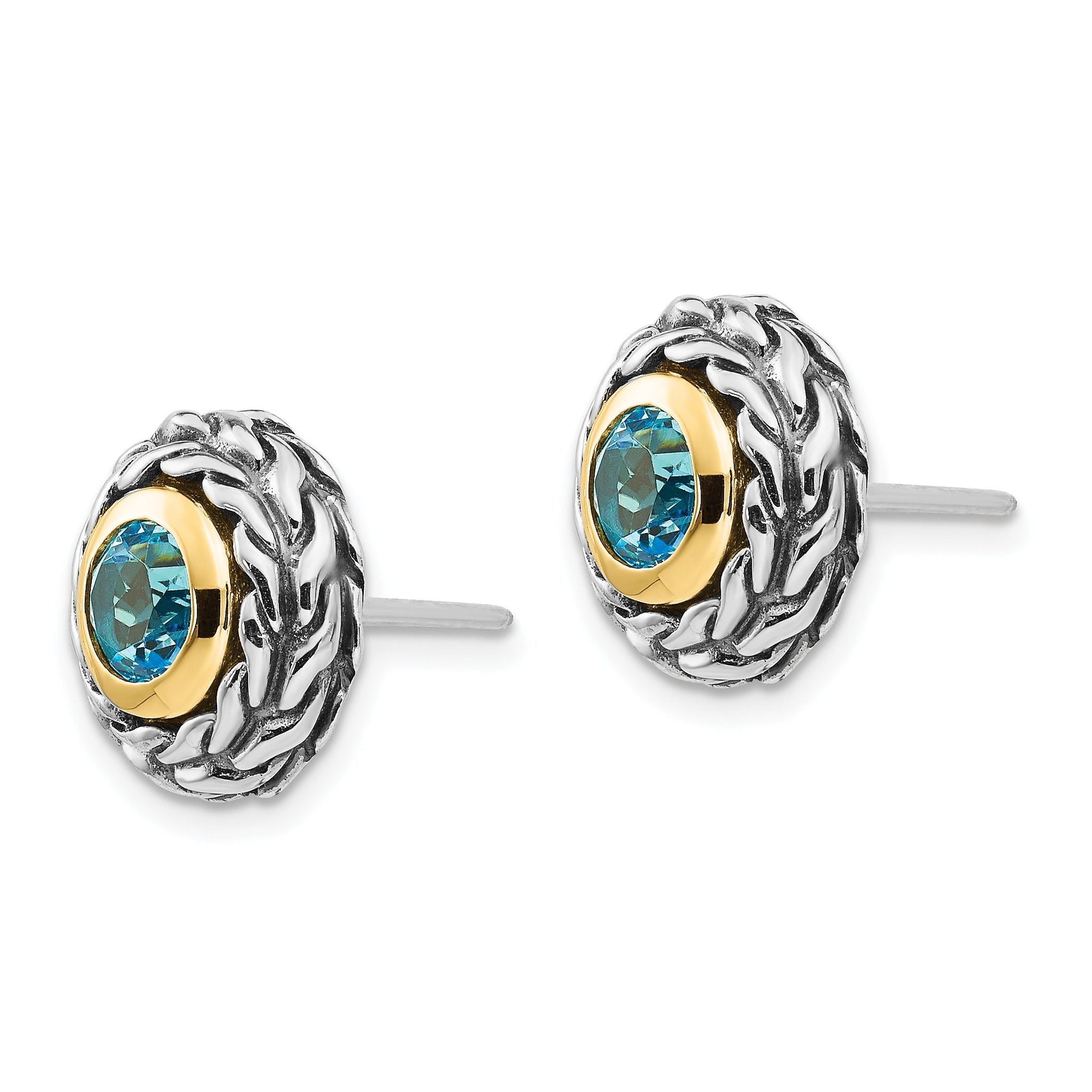 Sophia Jewelers Sterling Silver 14K Accent Blue Topaz Bezel Set Earrings Secondary image