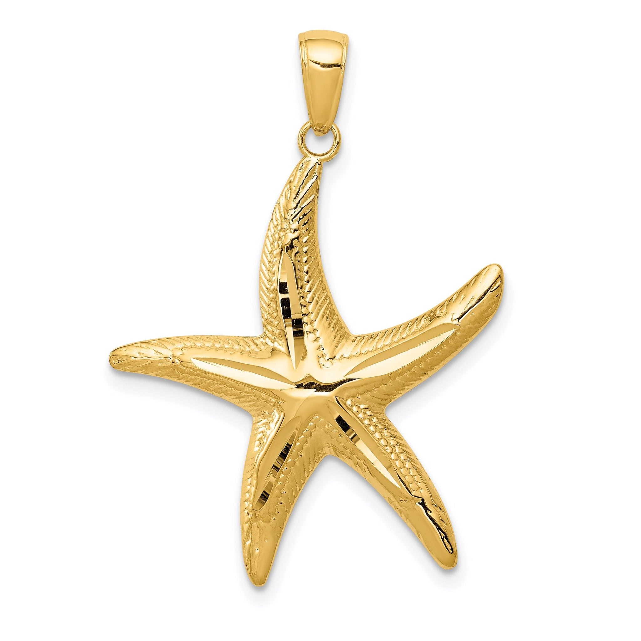 14K Gold Diamond-Cut Starfish Pendant for Men Polished Solid Finish Main image