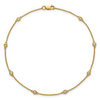 14k Complete 1/8 carat Bezel-set Diamond and Cable Chain 8-Station 9 inch Anklet
