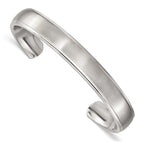 Stainless Steel Brushed and Polished Ridged Edge 11mm Cuff Bangle Bracelet