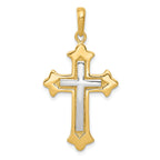 14K Two-Tone Gold Fleur De Lis Cross Pendant with Polished Finish