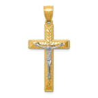 14K Two-Tone Gold Crucifix Pendant with Polished Diamond-Cut Finish