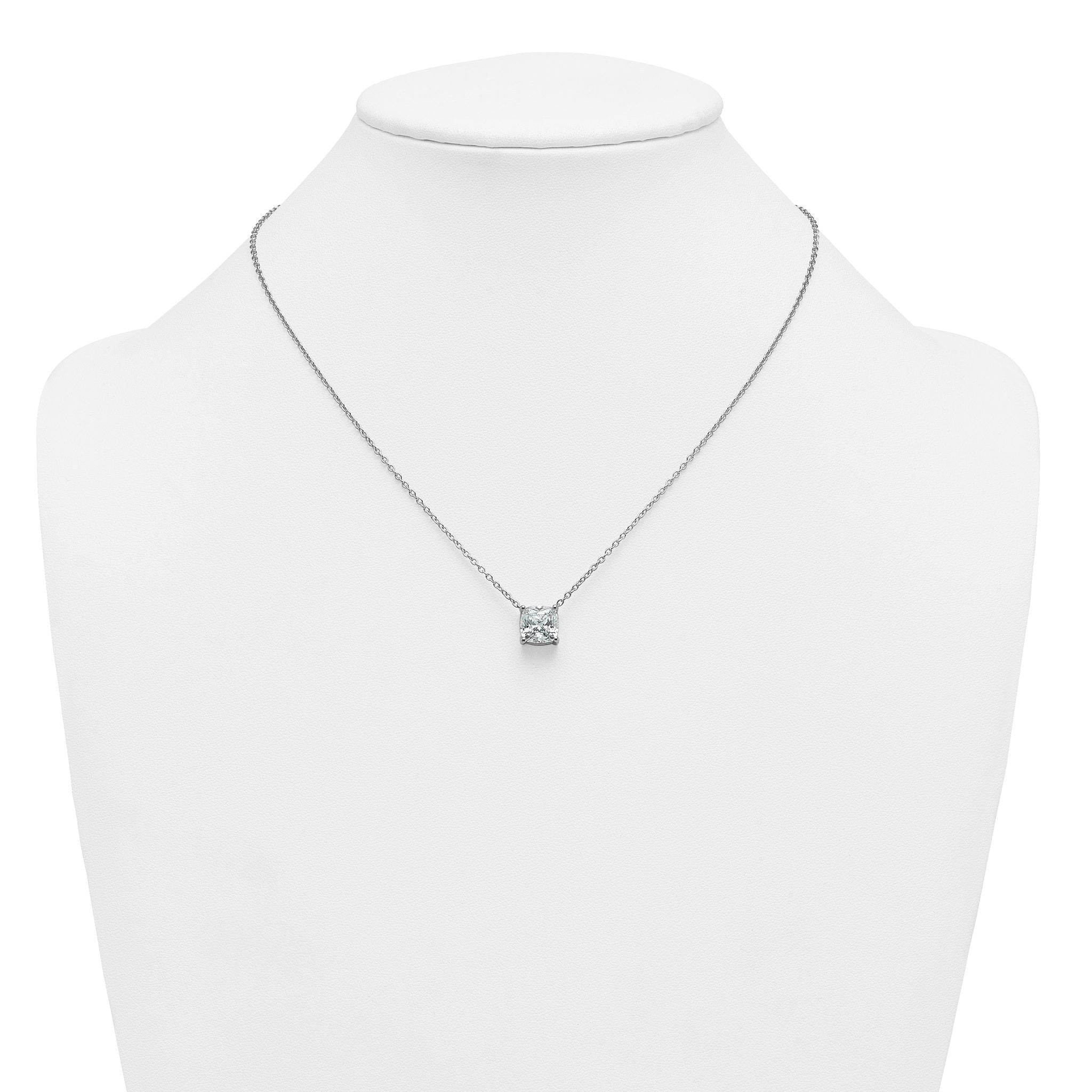 14k White Gold 4 carat Certified Lab Grown Diamond VS+ F+ Cushion Complete 18 inch Four Prong Pendant Necklace
