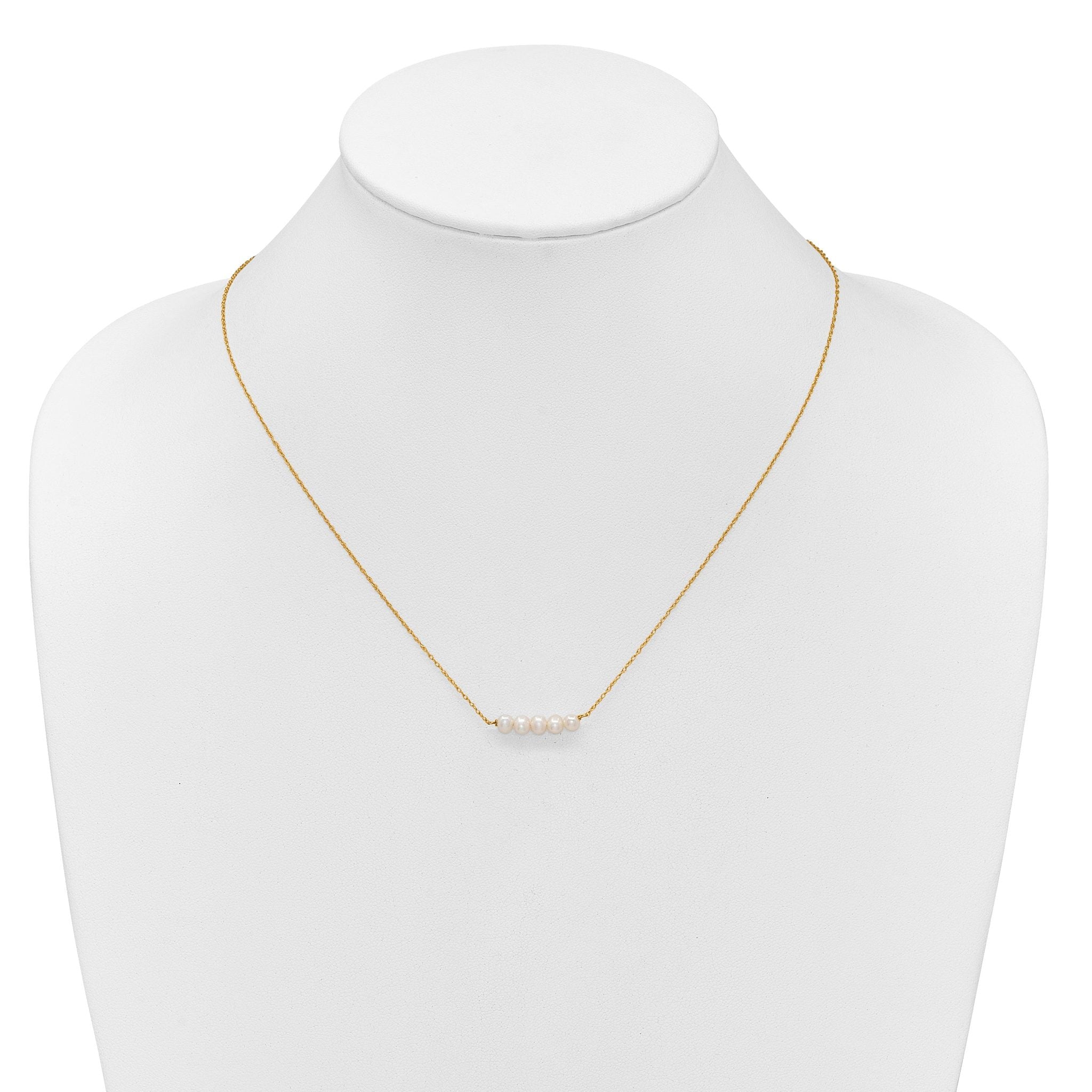 14k Polished 4-5mm Semi-Round White Freshwater Cultured 5-Pearl Bar 19.5 inch Necklace