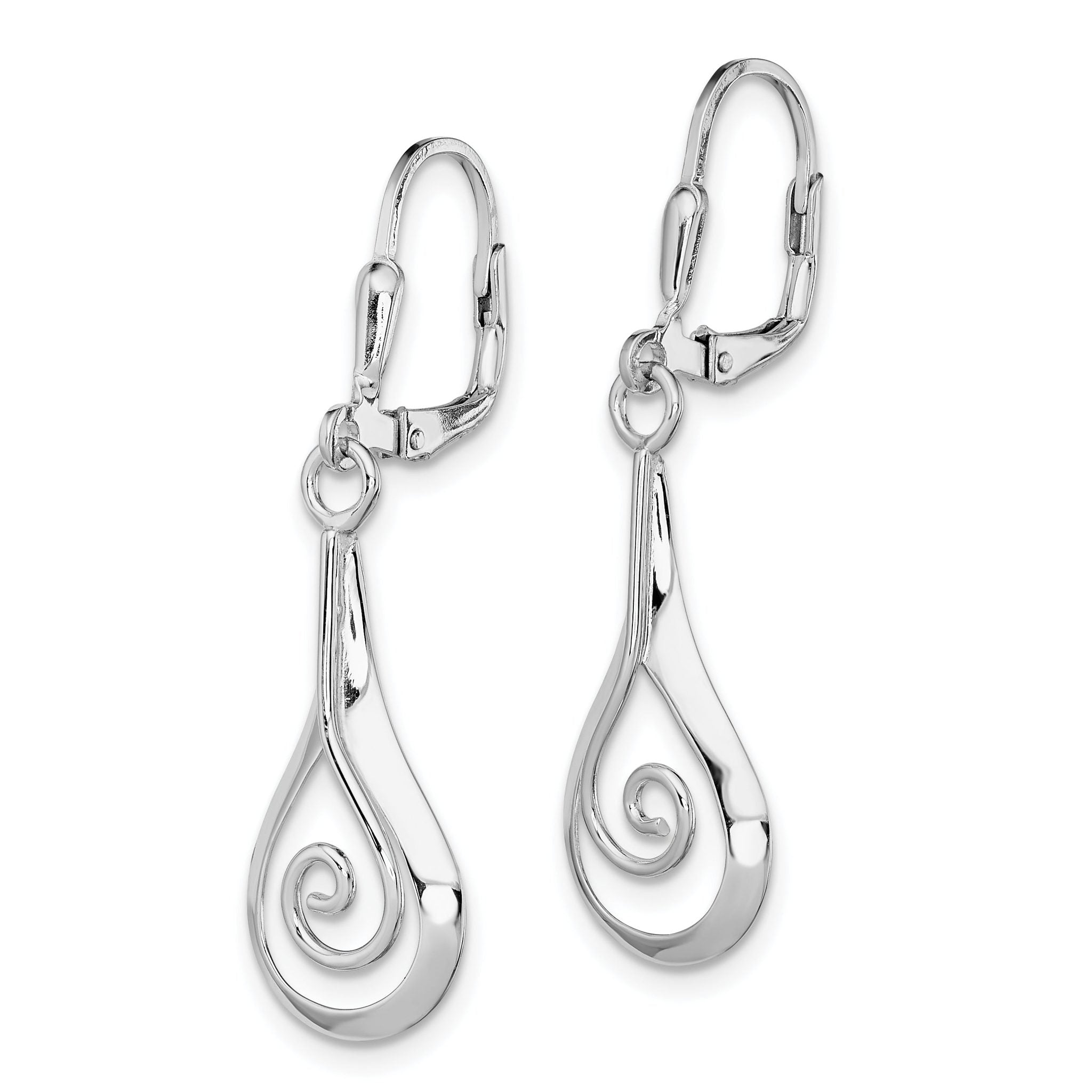 Sterling Silver Rhodium-Plated Polished Teardrop Dangle Earrings 39mm Leverback Secondary image