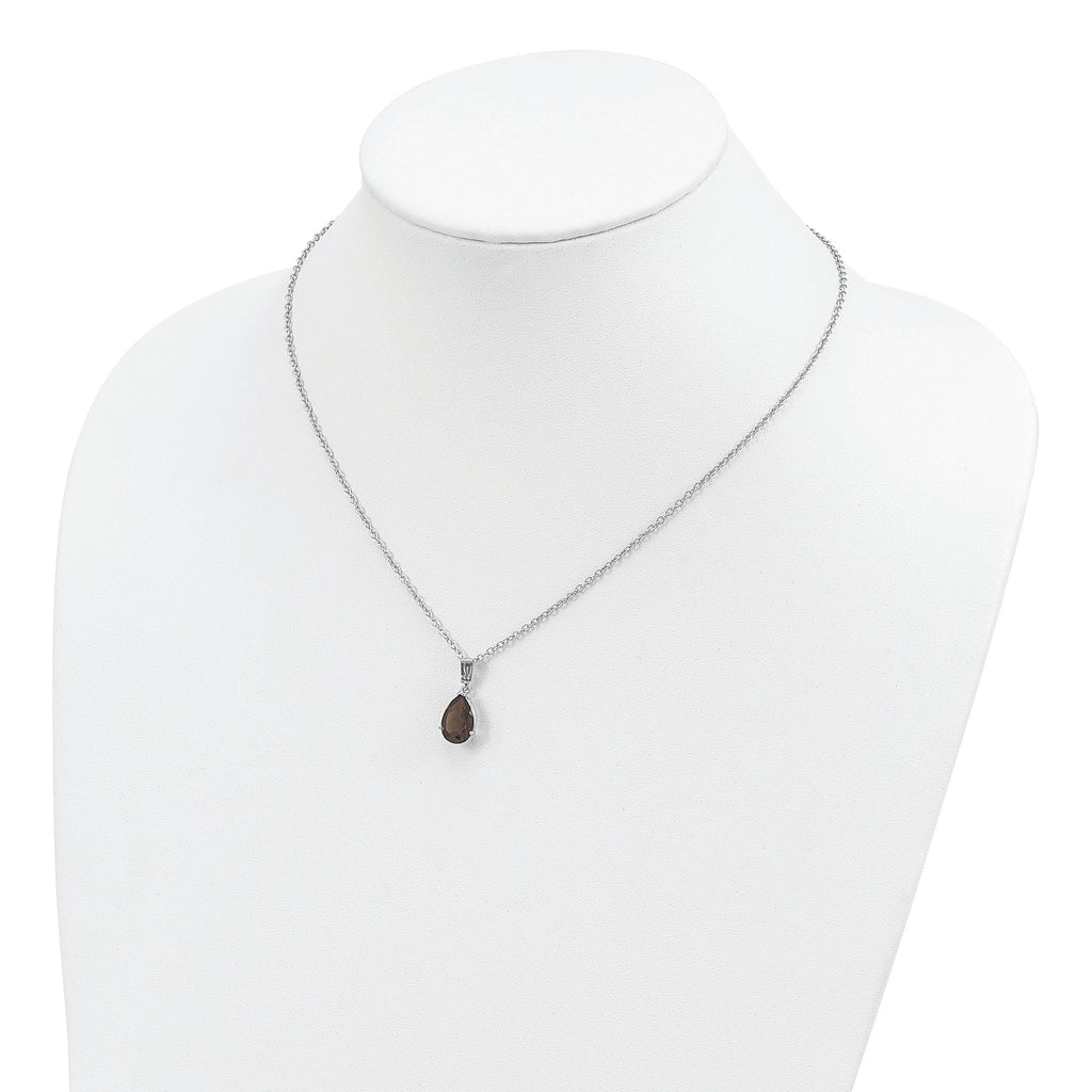 Brilliant Gemstones Sterling Silver with 14K Accent Rhodium-plated Smoky Quartz and Citrine Necklace