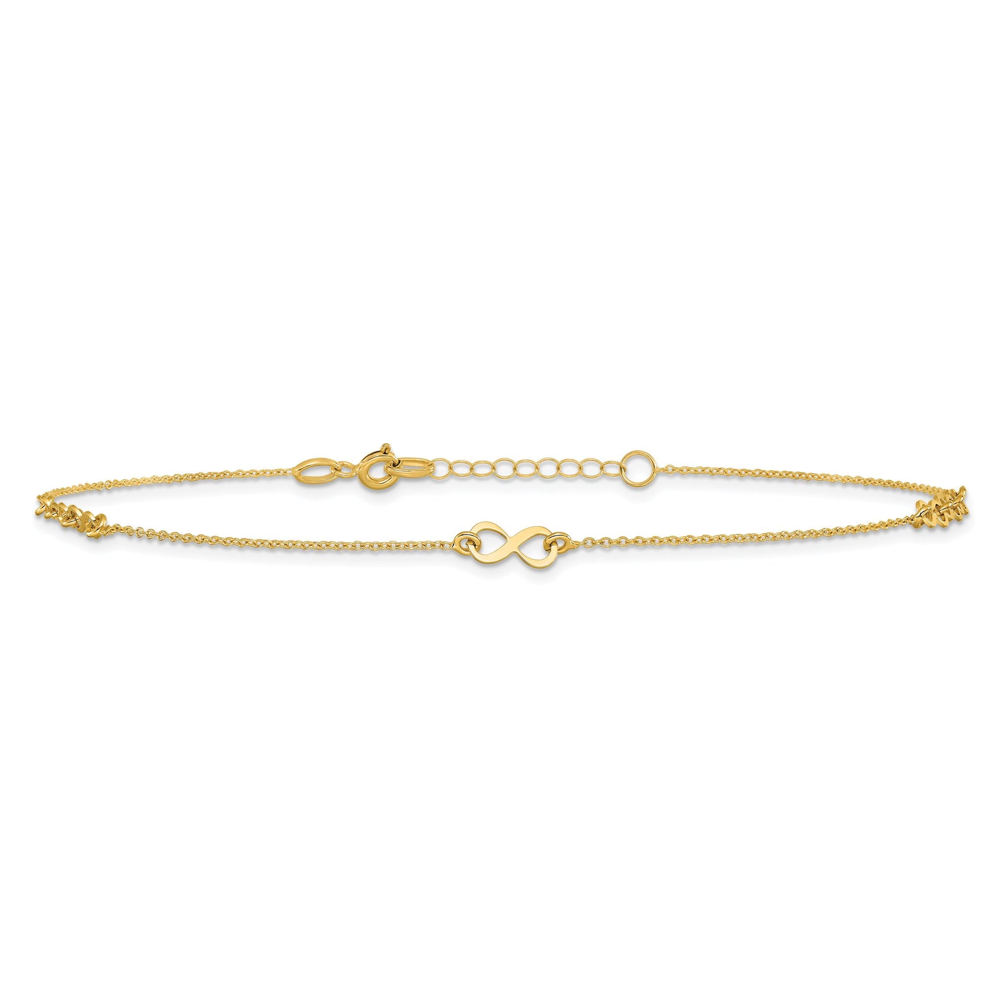 10K Polished and Dia-cut Infinity 10in Plus 1in ext. Anklet
