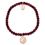 Stainless Steel Polished and Satin Rose IP-plated YingYang 4mm Red Jade Beaded Stretch Bracelet for Women