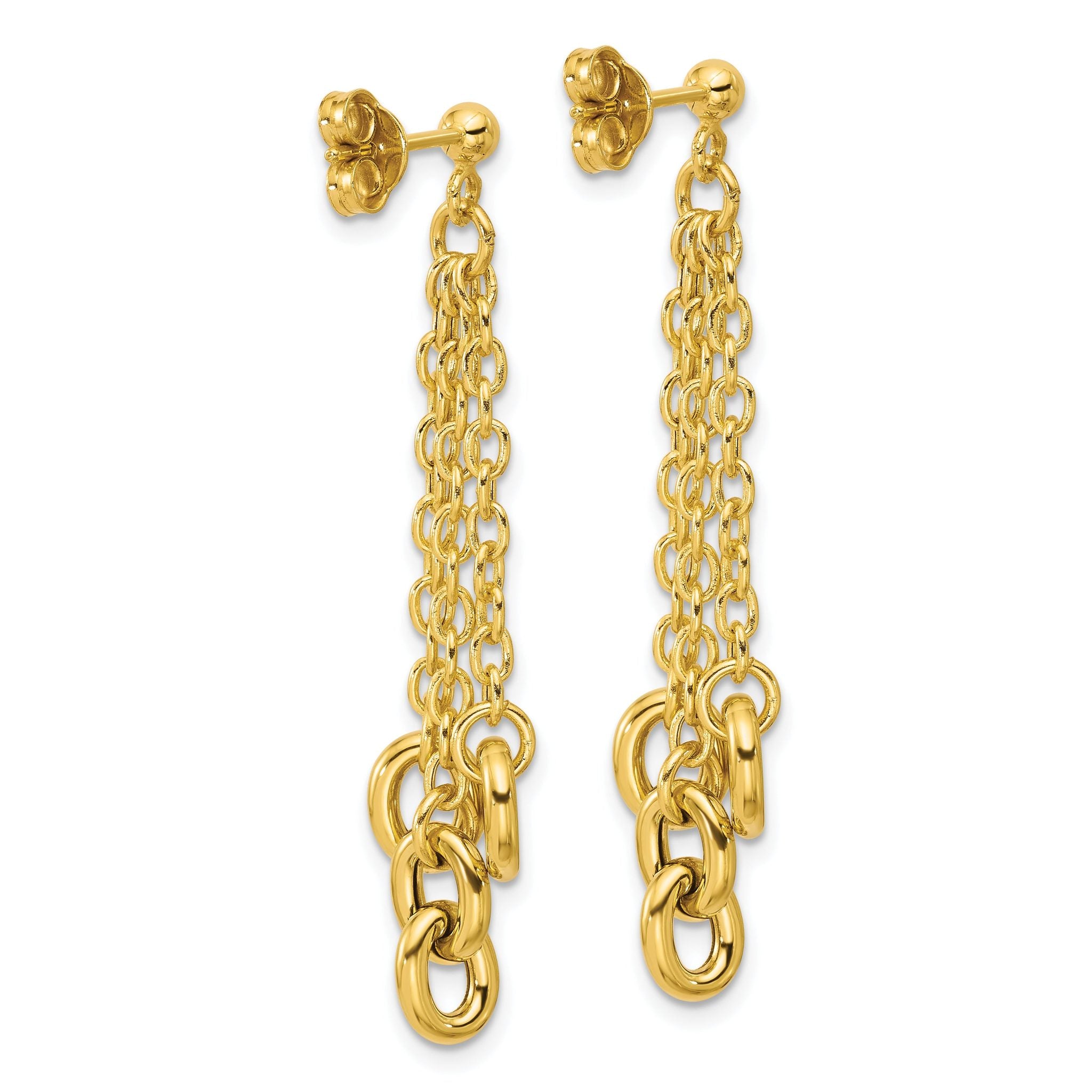 14K Polished Fancy 3-Strand Cable Link Post Dangle Earrings