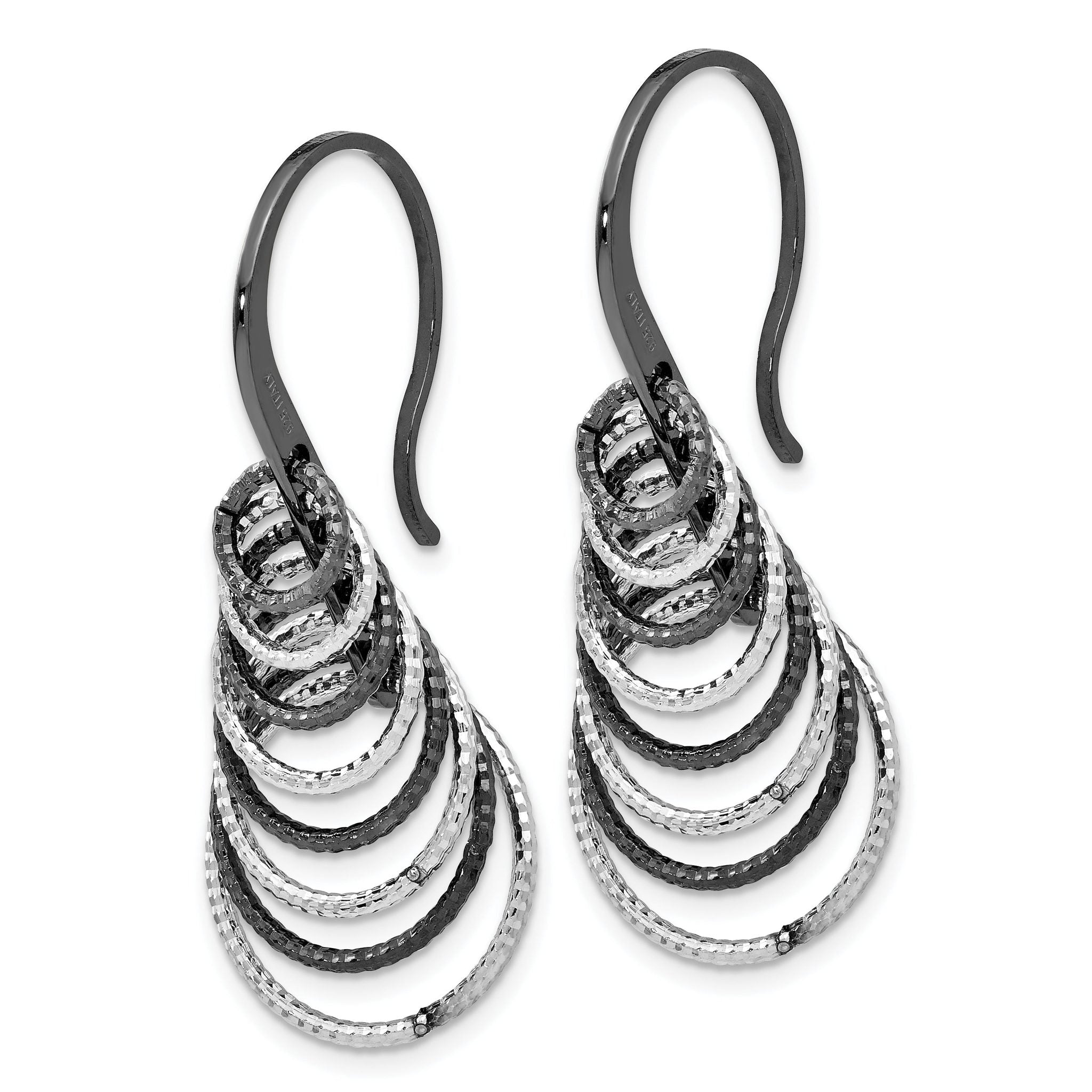 Ruthenium-Plated Sterling Silver Textured Drop Earrings for Women Secondary image