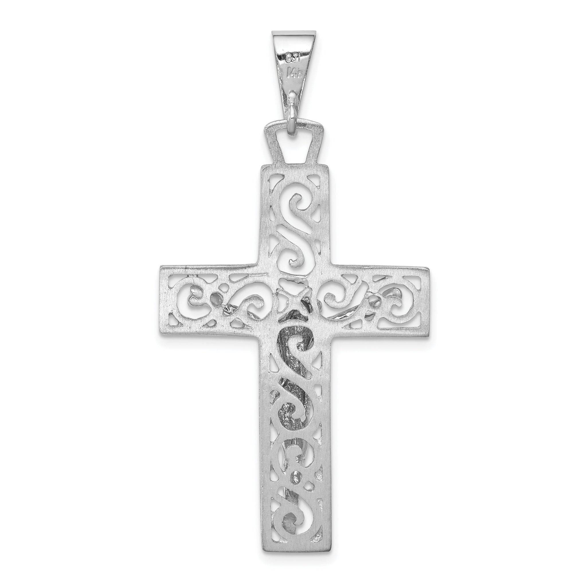 14K White Gold Crucifix Pendant with Rhodium Plating Solid and Elegant