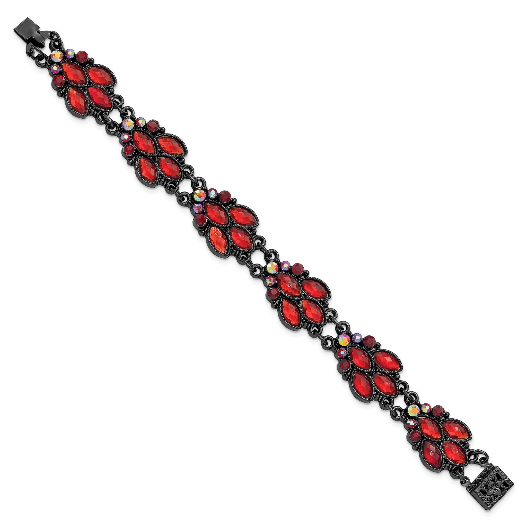 1928 Jewelry Black-plated Faceted Red and Aurora Borealis Glass Stones 7.25 inch Bracelet Secondary image
