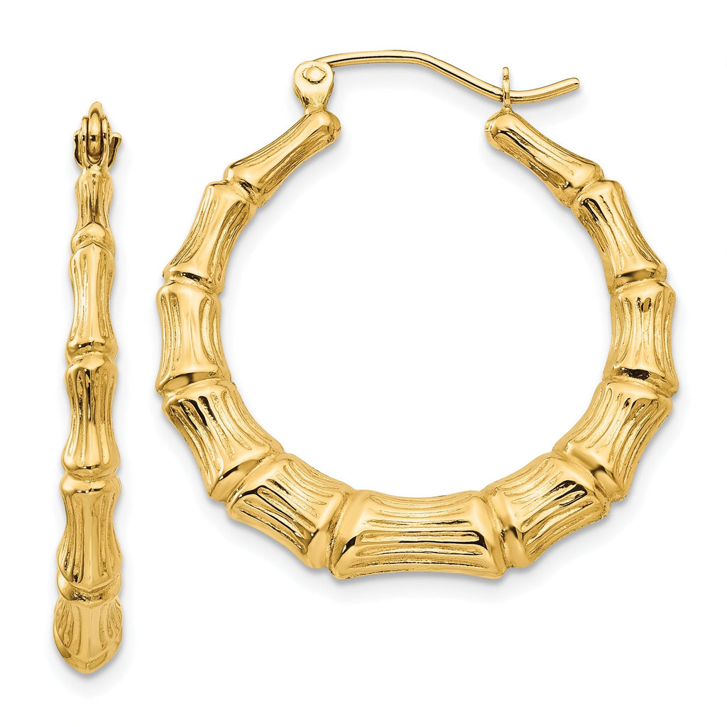 14K Gold Polished Bamboo Hoop Earrings for Women Elegant Design
