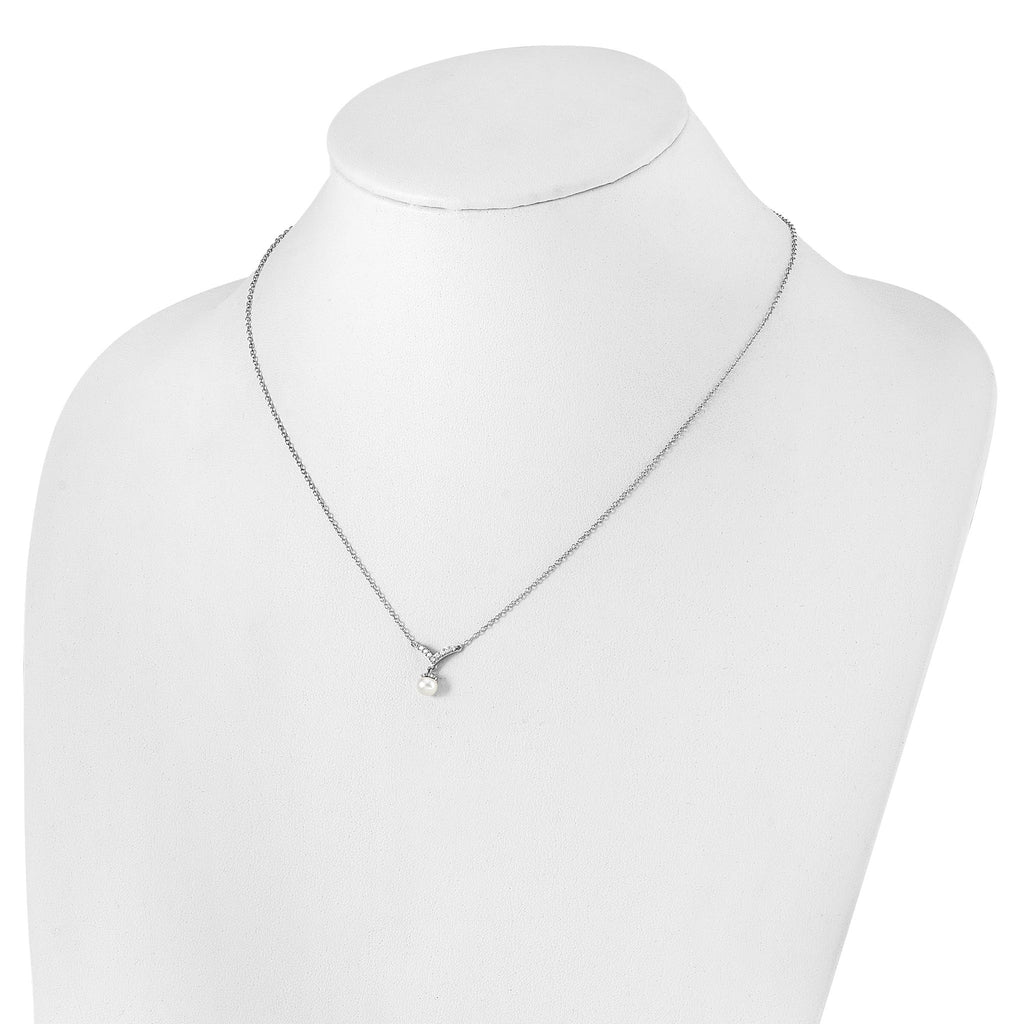 Cheryl M Sterling Silver Rhodium-plated Freshwater Cultured Pearl & Brilliant-cut CZ 18 Inch Necklace