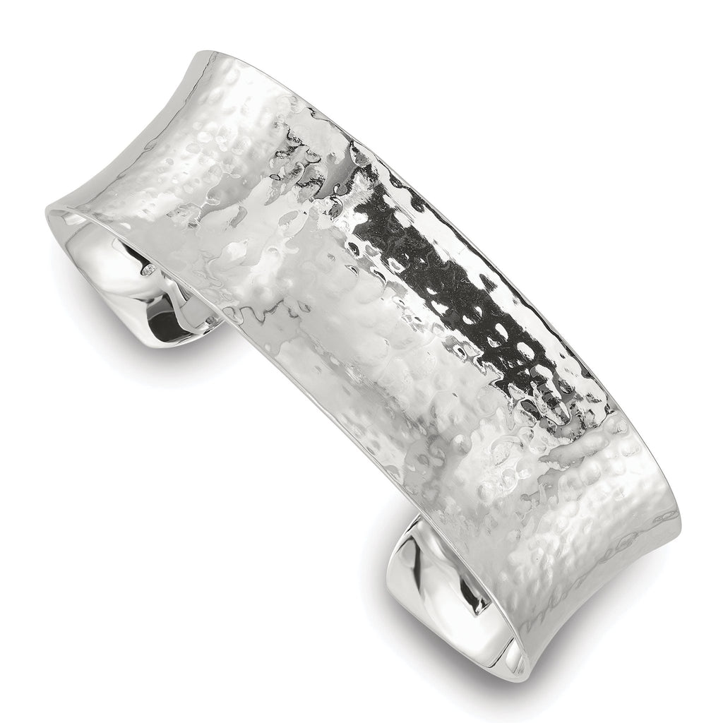 Sterling Silver Polished 20mm Concave Hammered Cuff Bangle