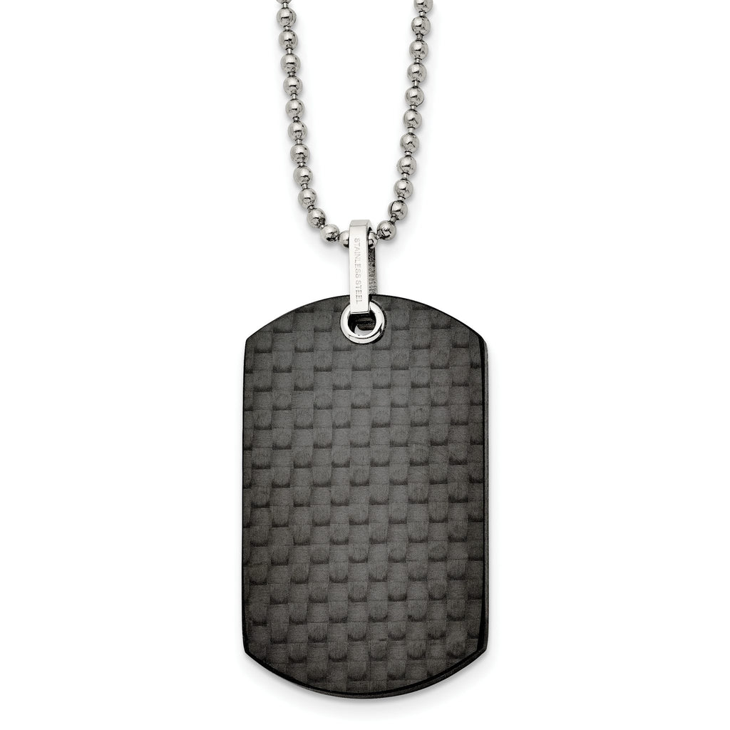 Carbon Fiber Dog Tag Necklace in Stainless Steel, 24in