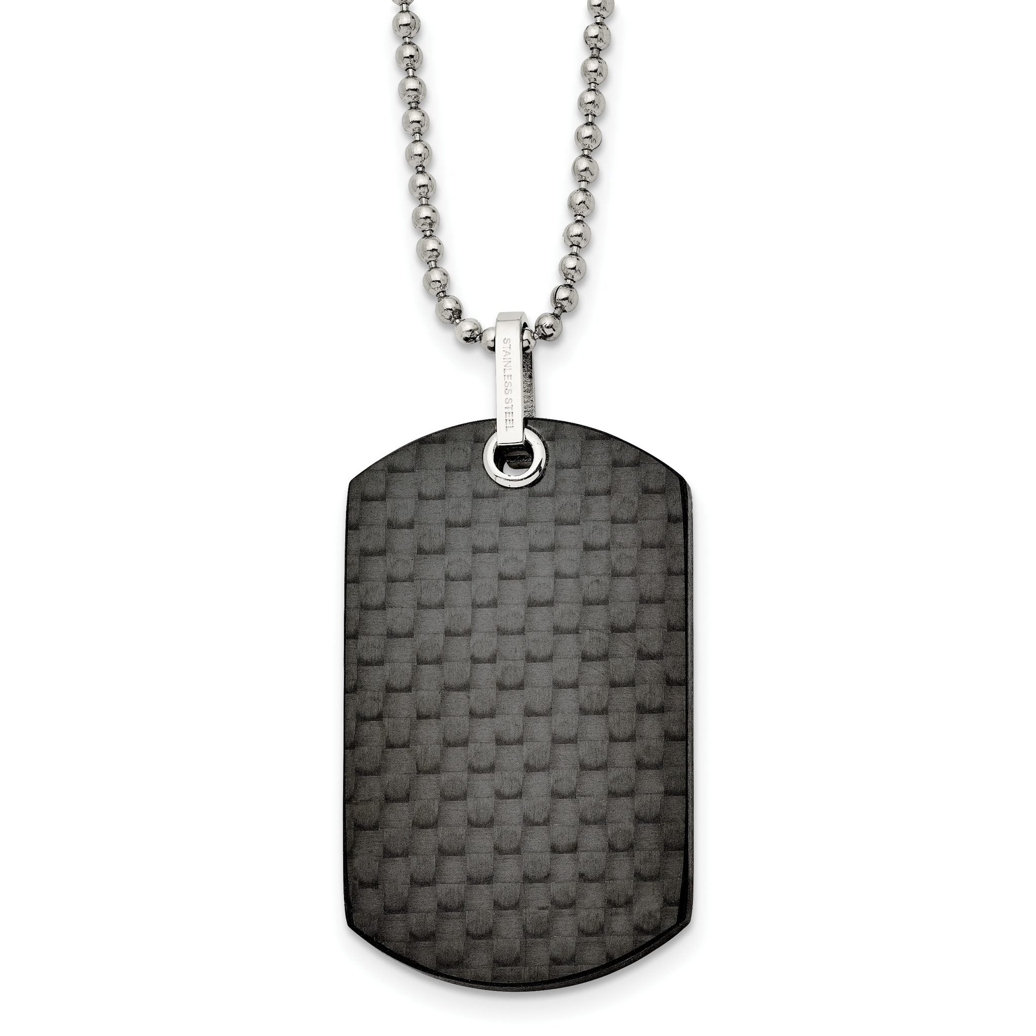 Carbon Fiber Dog Tag Necklace in Stainless Steel, 24in