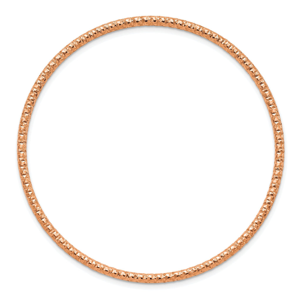 Stainless Steel Polished and Textured Rose IP-plated 2mm Slip on Bangle Bracelet for Women