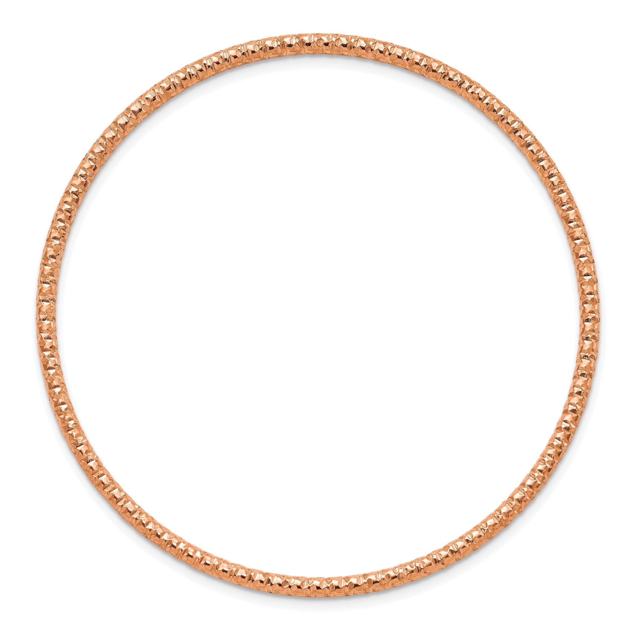 Stainless Steel Polished and Textured Rose IP-plated 2mm Slip on Bangle Bracelet for Women