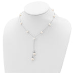 Sterling Silver Rhod-plat White FWC Pearl 9 station 2 drop 2in ext Necklace