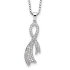 Sterling Silver 78 Stone CZ Ribbon Necklace with Rhodium Plate
