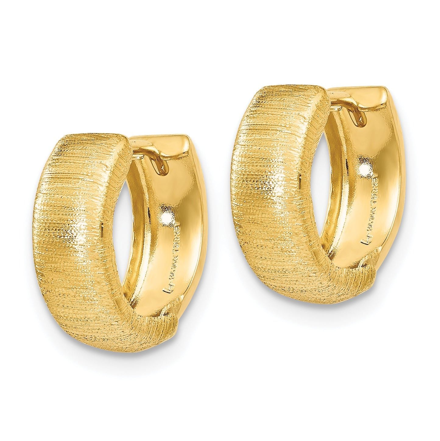 14K Gold Textured Hinged Hoop Earrings with Polished Finish  14mm Huggie Style