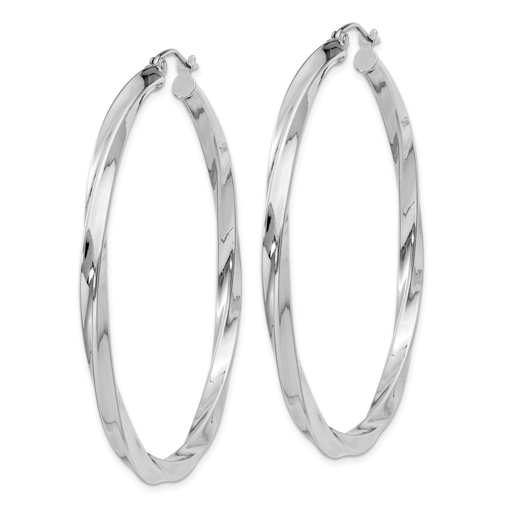Sterling Silver Rhodium-plated 3x50mmTwisted Hoop Earrings Secondary image