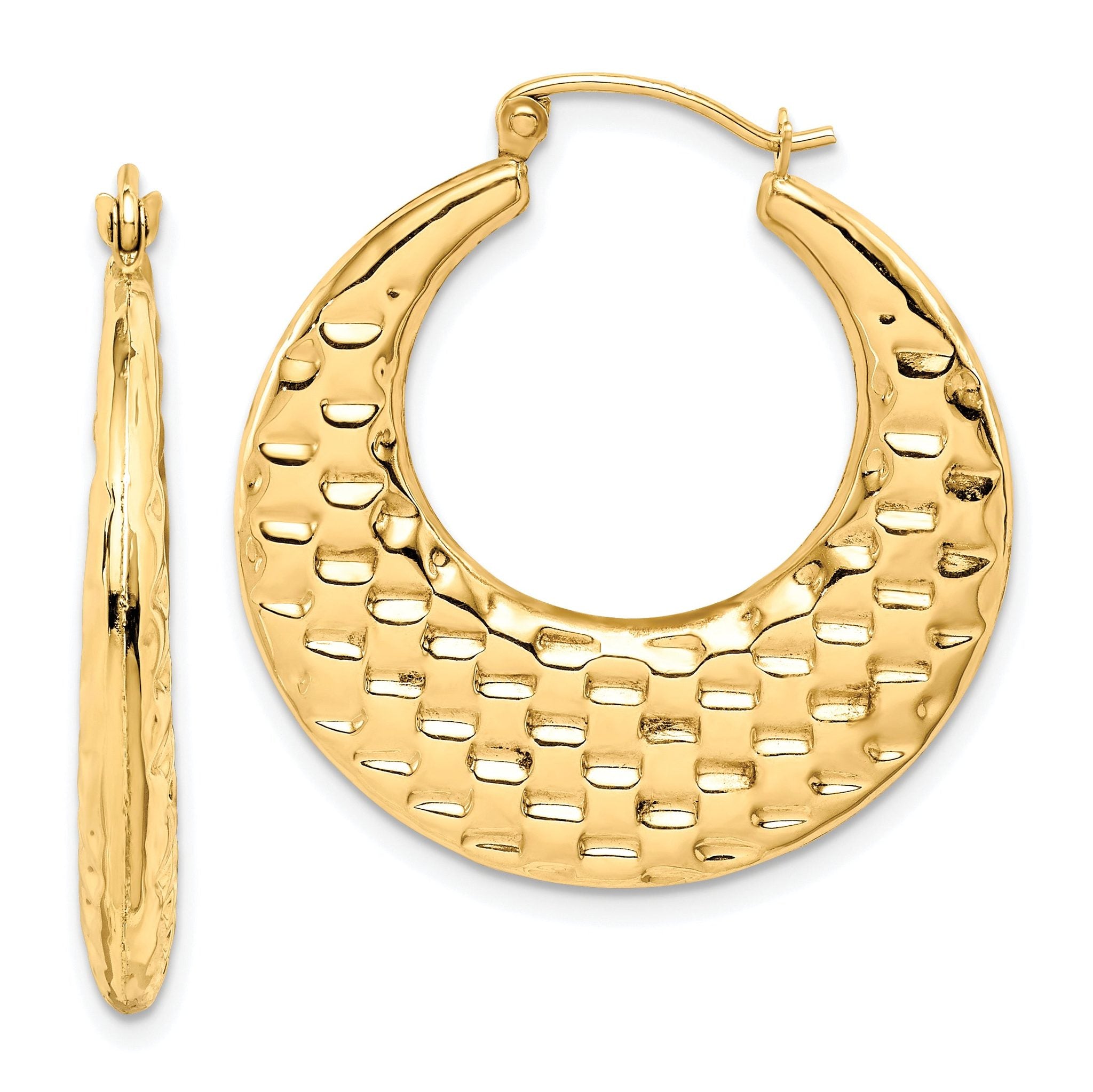 10k Polished Textured Hoop Earrings Main image