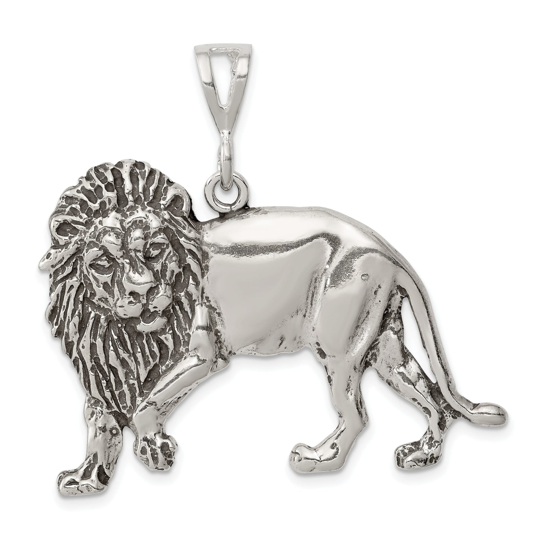 Sterling Silver 925 Men's Lion Charm Antique Finish by Sophia Jewelers