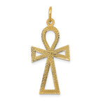 14K Gold Polished Ankh Cross Pendant with Textured Design
