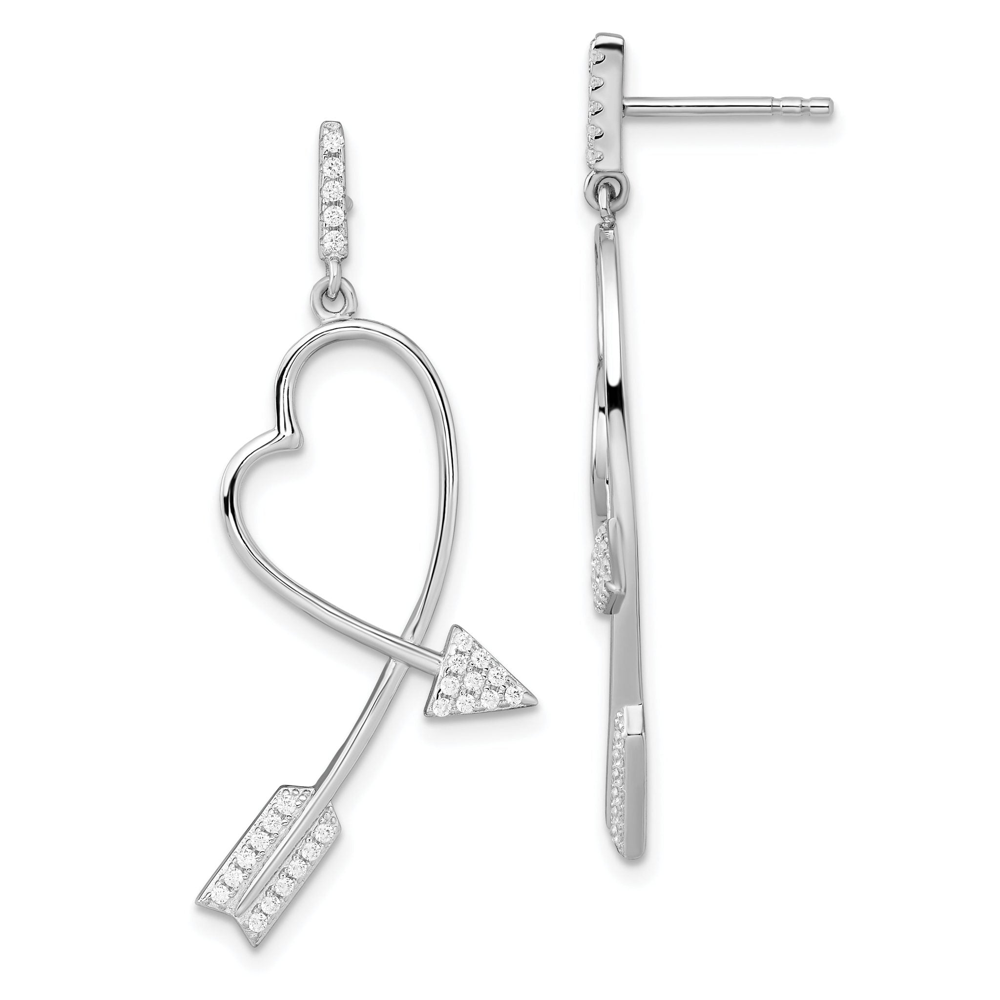 Sophia Jewelers Sterling Silver CZ Arrow Heart Dangle Earrings