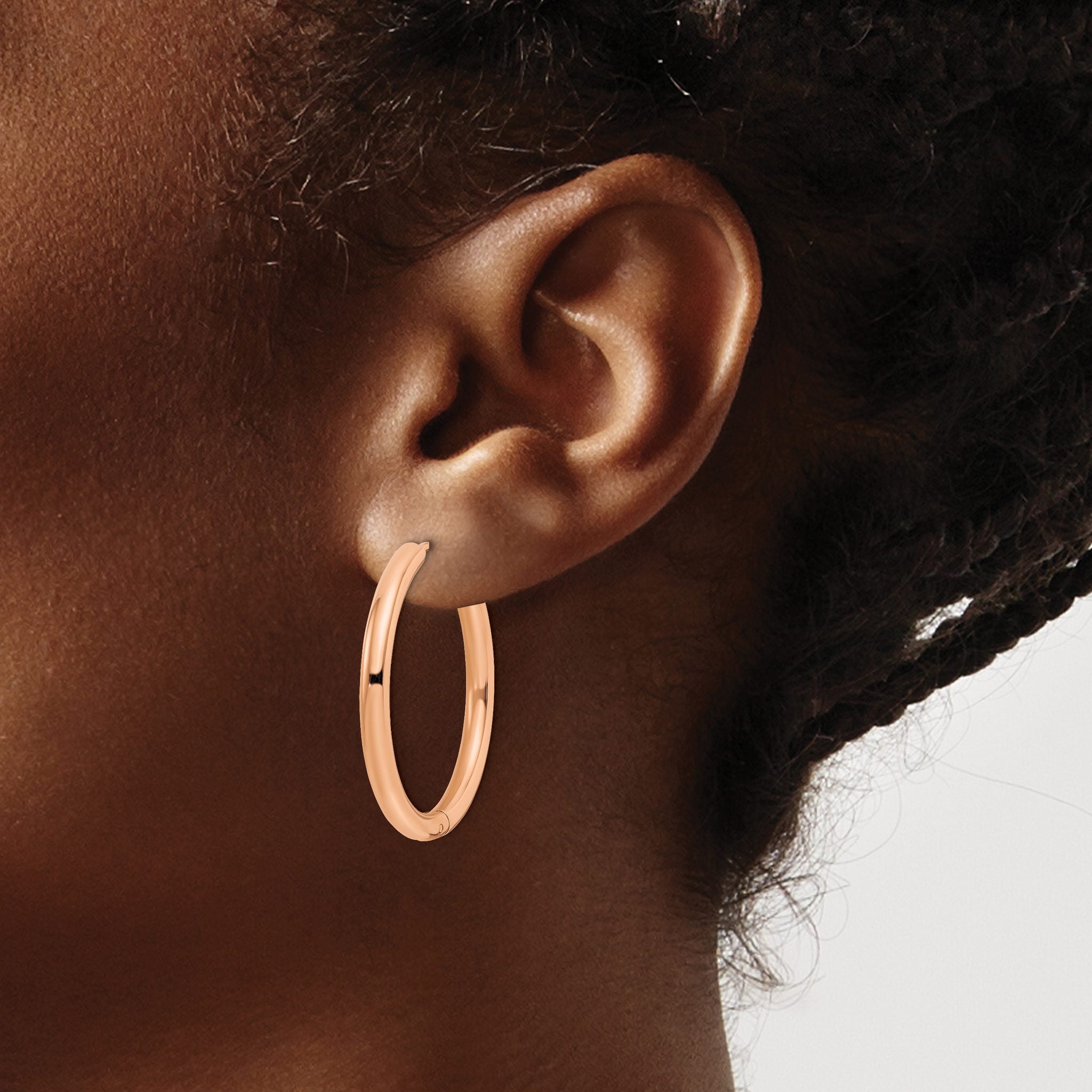 Stainless Steel Rose Gold-Tone Polished Hinged Huggie Hoop Earrings for Women