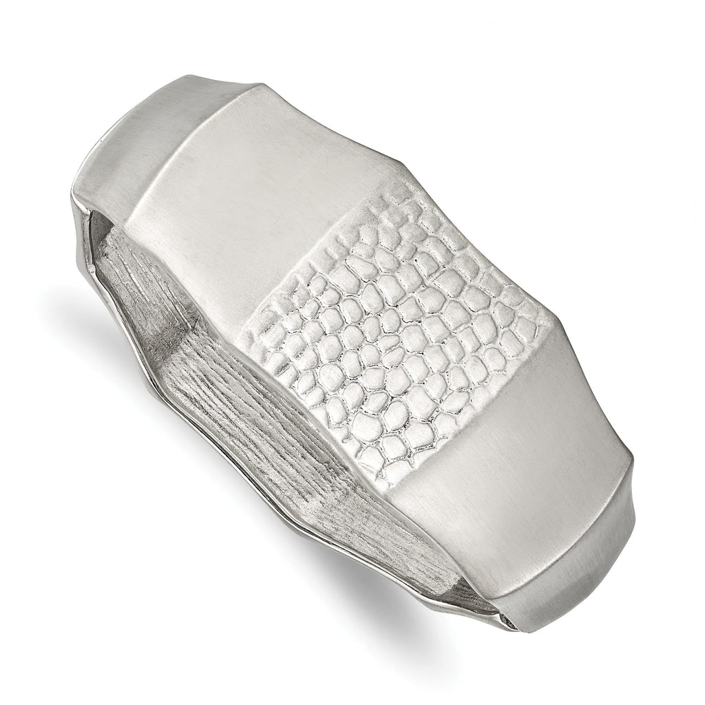 Stainless Steel Brushed and Textured Hinged Bangle Bracelet for Women