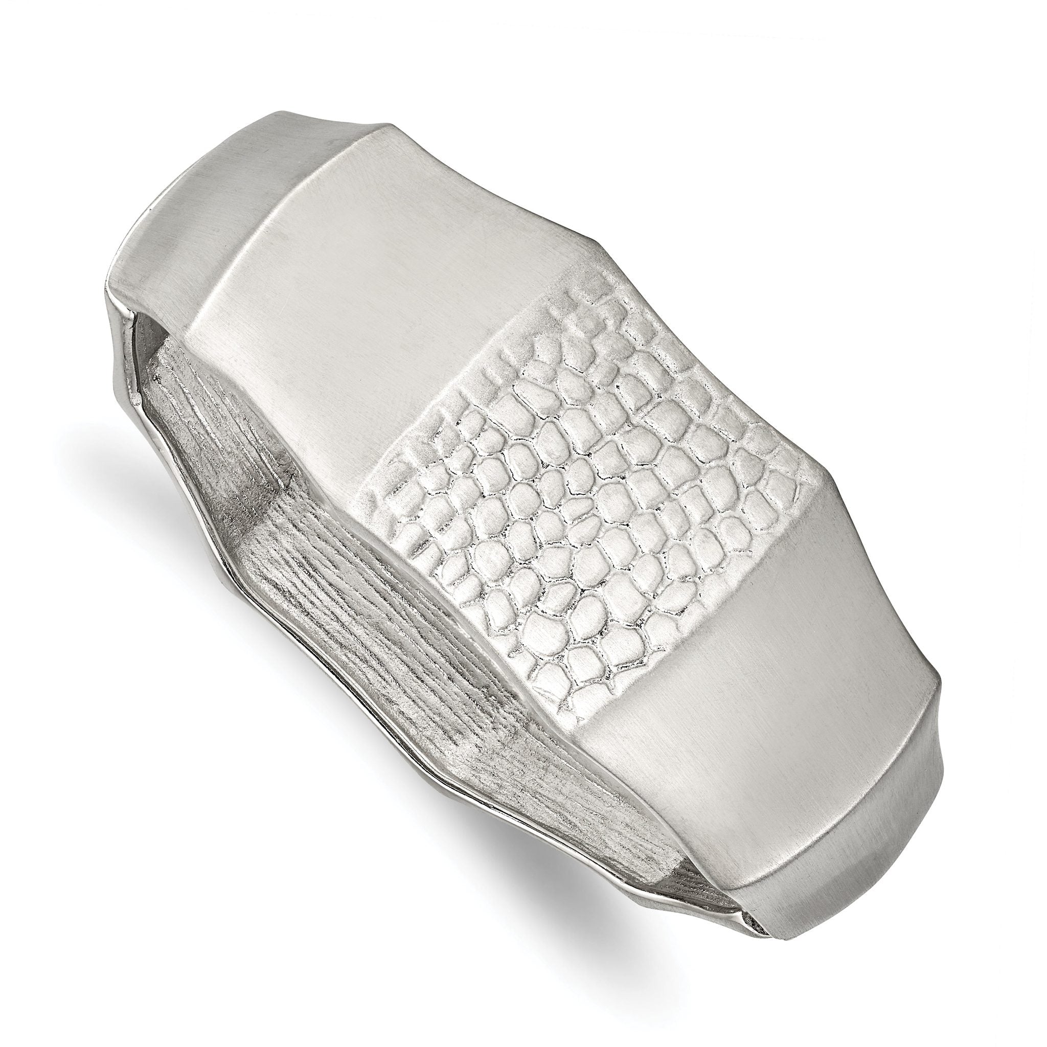 Stainless Steel Brushed and Textured Hinged Bangle Bracelet for Women