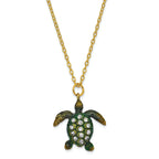 Luxury Giftware by Jere Pewter Bejeweled Crystals Gold-tone Enameled SWEETHEART Green Sea Turtle With Heart Trinket Box with Matching 18 Inch Necklace