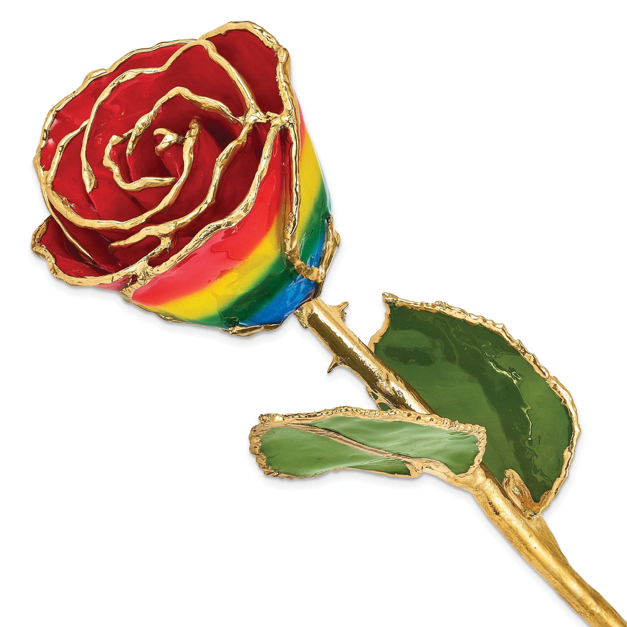 Lacquer Dipped Gold Trimmed Rainbow Real Rose Main image