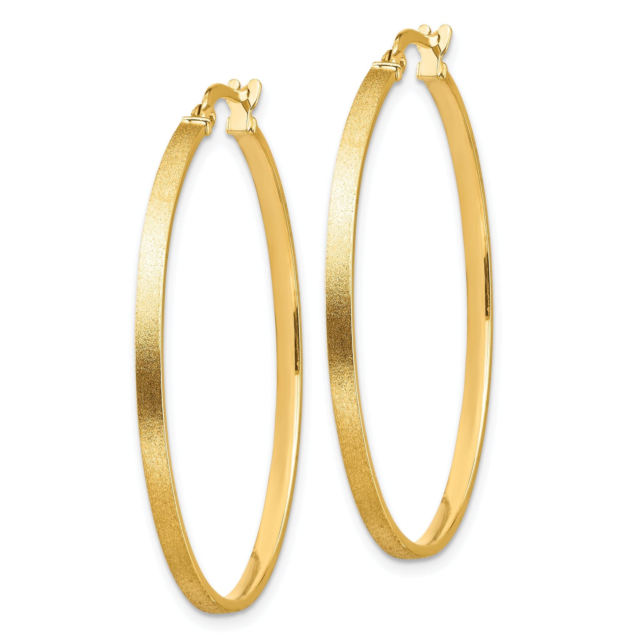 14k Brushed and Polished 2mm Hoop Earrings Secondary image
