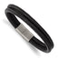 Stainless Steel Antiqued 2 Strand Black Leather Bracelet