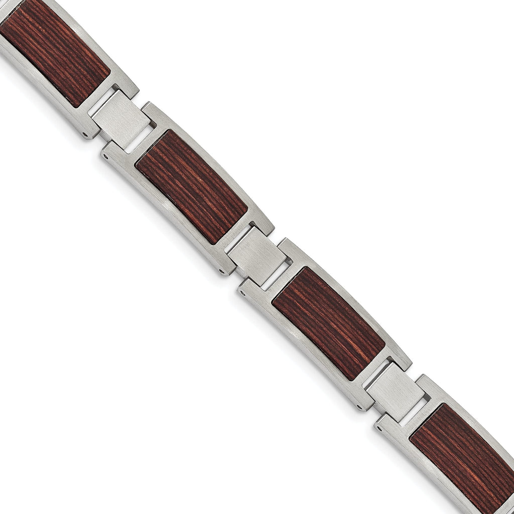 Stainless Steel Brushed with Wood Inlay Link Bracelet for Men
