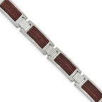Stainless Steel Brushed with Wood Inlay Link Bracelet for Men